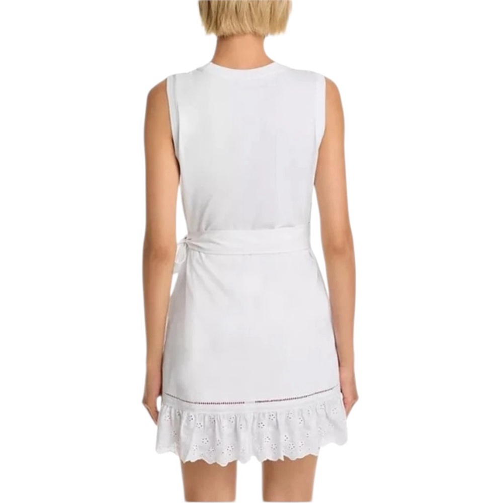 cinq a sept “Mahlia” White Eyelet Detail Ruffle Wrap Mini Dress NWT $325 - Picture 3 of 15